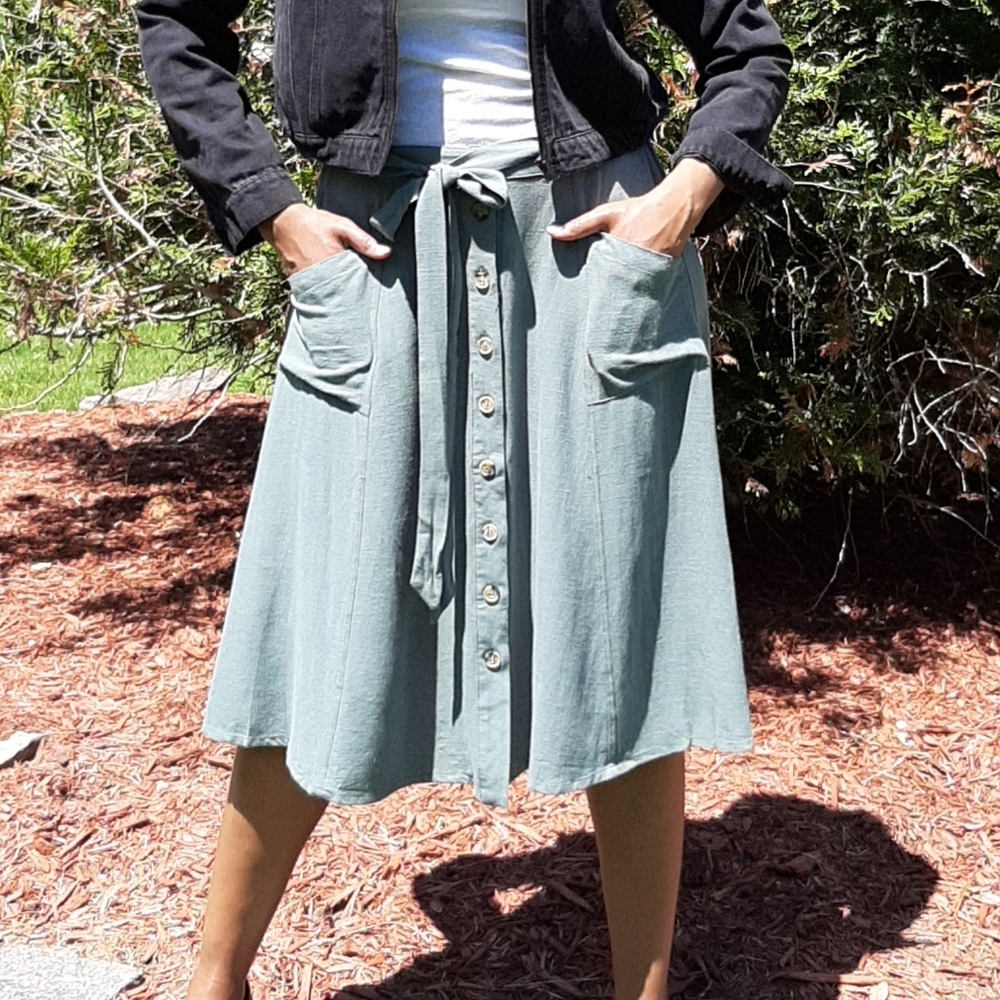 Simply Salted Sage A-line Button Down Skirt